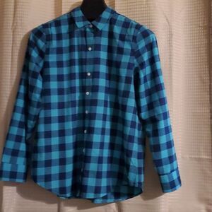 Vineyard Vines  relaxed Buffalo button down flannel teal navy 10